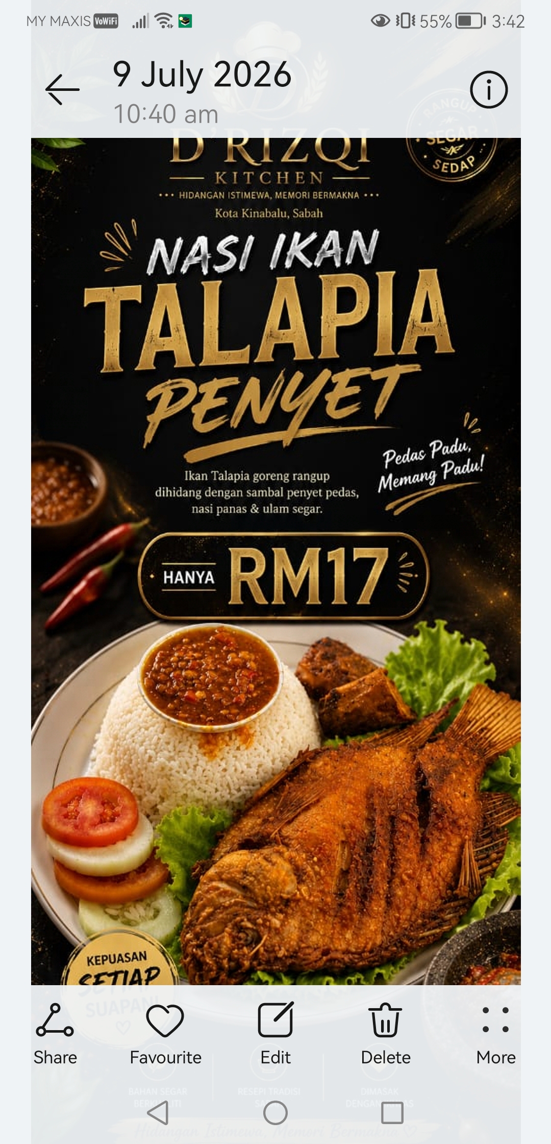 Nasi ikan kelapia penyet